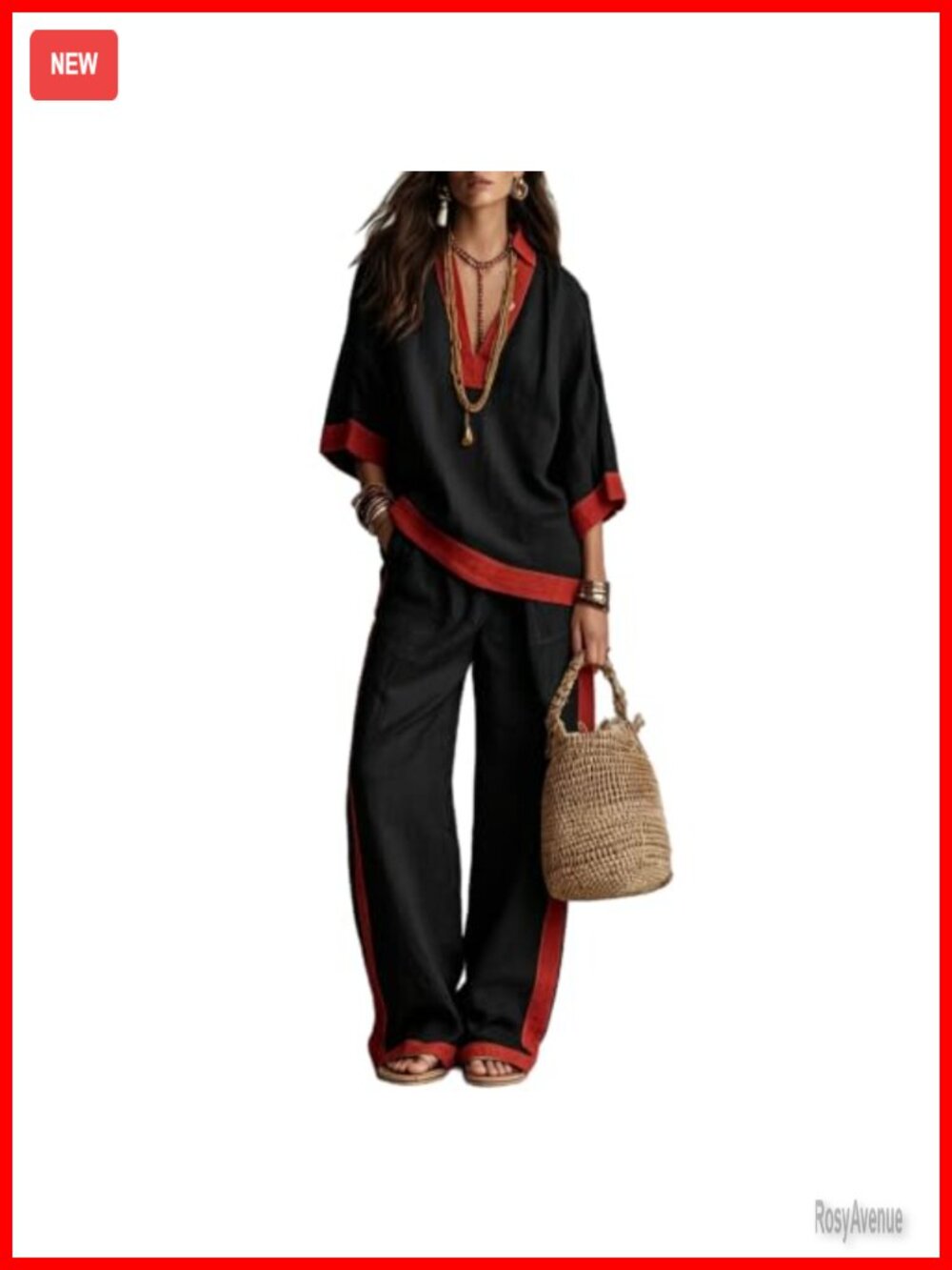 Linen Blend Two Piece Set Loose Blouse Wide Leg Pants